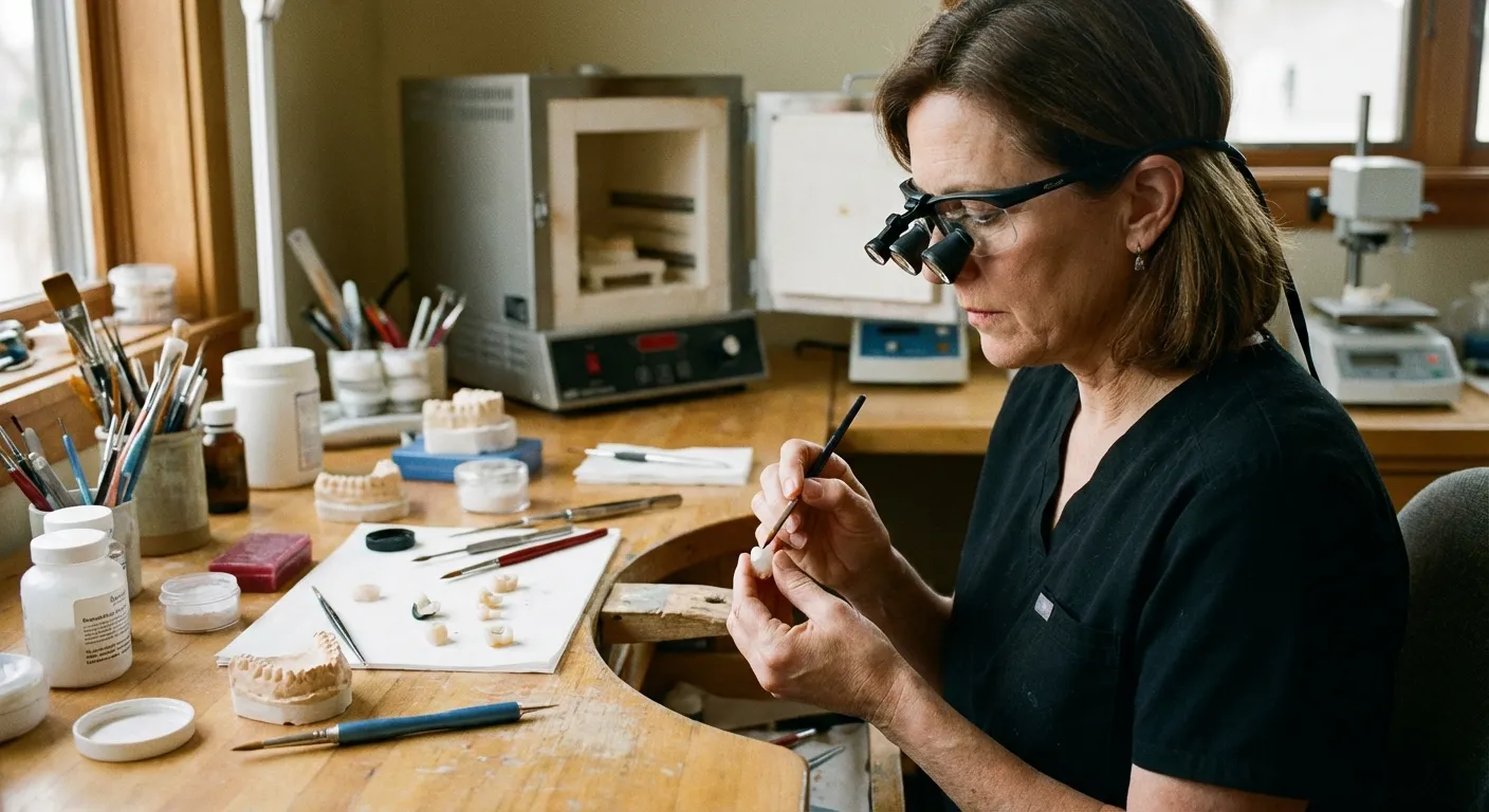 Master ceramist crafting custom veneers