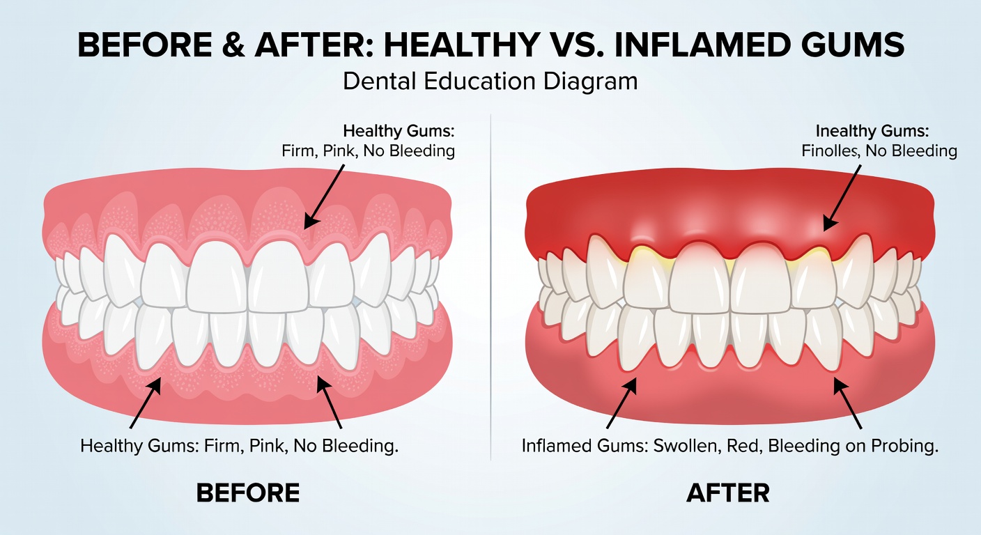 Healthy gums versus inflamed gums dental health comparison