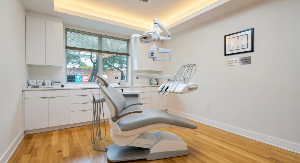 Modern dental treatment room at Cool Creek Family Dental in Austin TX