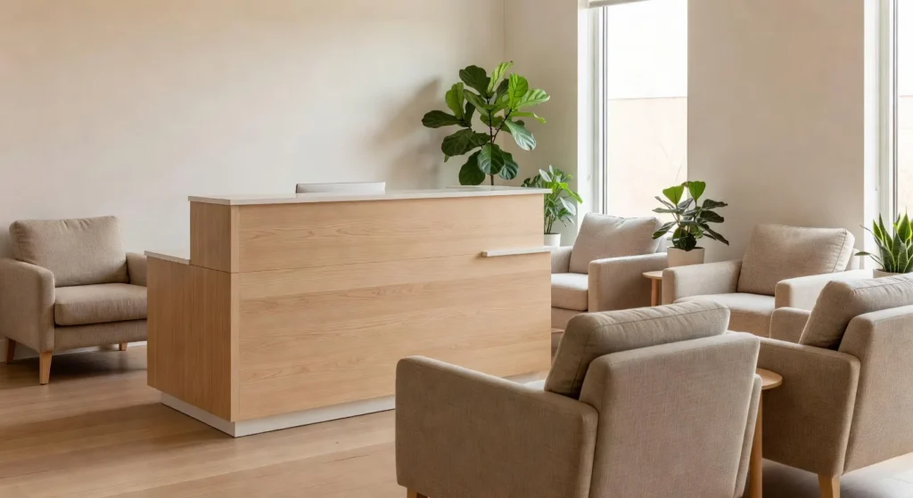 Bright welcoming waiting area at a West Austin dental office